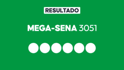 Arte gráfica com fundo verde, faixa branca com a palavra Resultado, texto Mega-Sena 3051 em branco e seis círculos brancos alinhados representando dezenas do sorteio