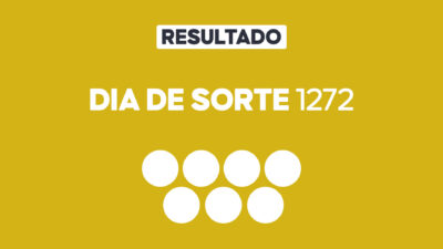Arte gráfica com fundo amarelo, faixa branca com a palavra Resultado, texto Dia de Sorte 1272 em branco e sete círculos brancos abaixo representando dezenas do sorteio
