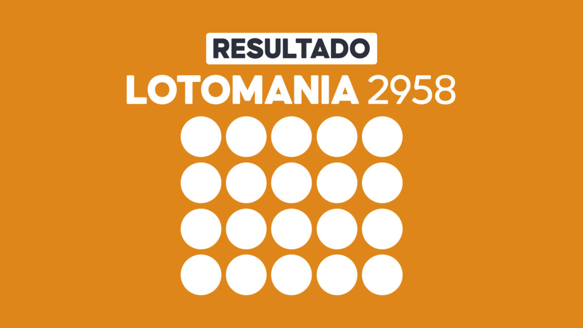 Arte com fundo laranja exibe Resultado Lotomania 2958 e vinte círculos brancos para os números sorteados