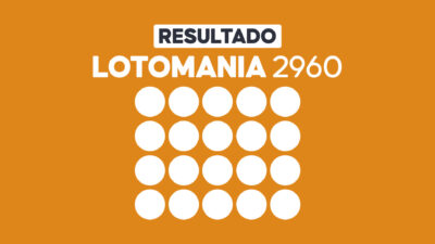 Arte com fundo laranja exibe Resultado Lotomania 2960 e vinte círculos brancos para os números sorteados
