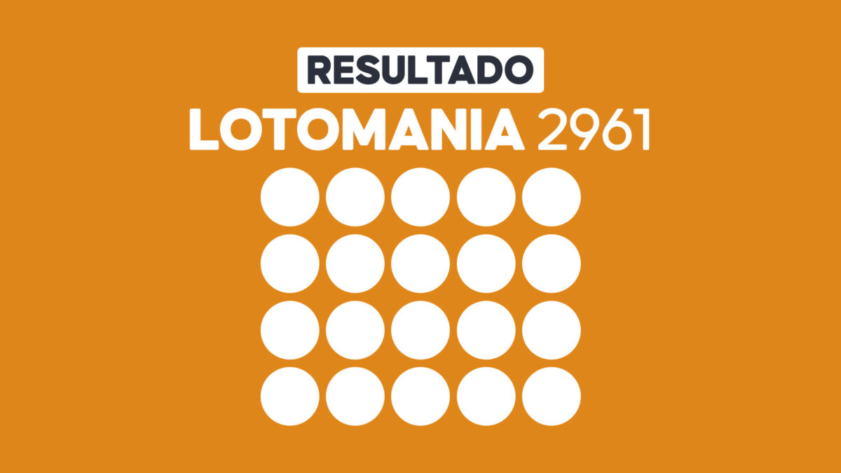 Arte com fundo laranja exibe Resultado Lotomania 2961 e vinte círculos brancos para os números sorteados