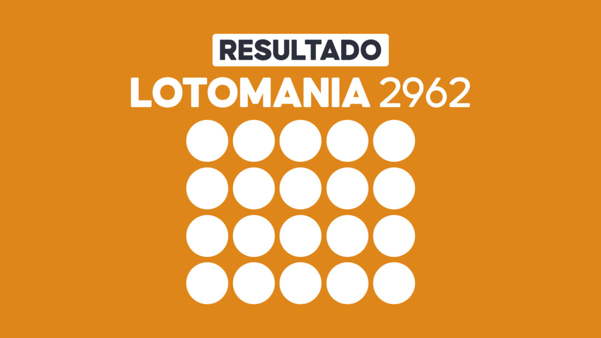 Arte com fundo laranja exibe Resultado Lotomania 2962 e vinte círculos brancos para os números sorteados