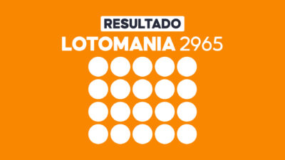 Arte com fundo laranja exibe Resultado Lotomania 2965 e vinte círculos brancos para os números sorteados