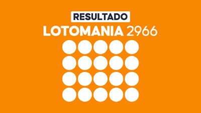 Arte com fundo laranja exibe Resultado Lotomania 2966 e vinte círculos brancos para os números sorteados