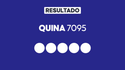 Arte gráfica com fundo azul, faixa branca com a palavra Resultado, texto Quina 7095 em branco e cinco círculos brancos alinhados representando dezenas do sorteio