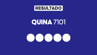 Arte gráfica com fundo azul, faixa branca com a palavra Resultado, texto Quina 7101 em branco e cinco círculos brancos alinhados representando dezenas do sorteio