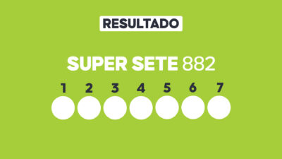 Arte com fundo verde-claro exibe Resultado Super Sete 882 e sete círculos brancos numerados de 1 a 7 para os resultados sorteados