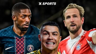 Ousmane Dembélé, Cristiano Ronaldo e Harry Kane aparecem com uniformes de PSG, Al-Nassr e Bayern de Munique