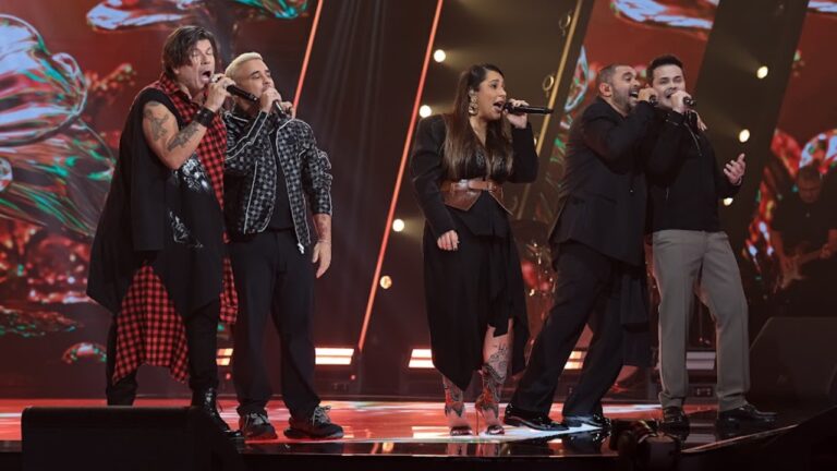 Paulo Ricardo, Kauan, Lauana Prado, Diogo Nogueira e Matheus cantam juntos no palco do The Voice Brasil