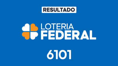 Arte em fundo azul com a palavra Resultado no topo, logotipo branco e laranja da Loteria Federal ao centro e número 6101 abaixo