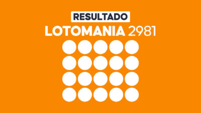 Arte com fundo laranja exibe Resultado Lotomania 2981 e vinte círculos brancos para os números sorteados