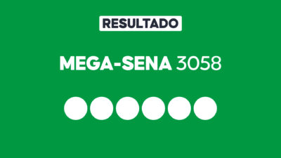 Arte gráfica com fundo verde, faixa branca com a palavra Resultado, texto Mega-Sena 3058 em branco e seis círculos brancos alinhados representando dezenas do sorteio