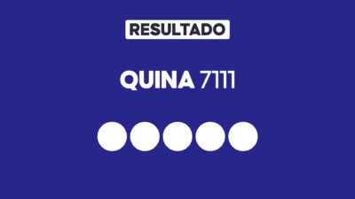 Arte gráfica com fundo azul, faixa branca com a palavra Resultado, texto Quina 7111 em branco e cinco círculos brancos alinhados representando dezenas do sorteio