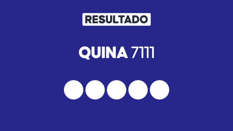 Arte gráfica com fundo azul, faixa branca com a palavra Resultado, texto Quina 7111 em branco e cinco círculos brancos alinhados representando dezenas do sorteio