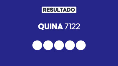 Arte gráfica com fundo azul, faixa branca com a palavra Resultado, texto Quina 7122 em branco e cinco círculos brancos alinhados representando dezenas do sorteio