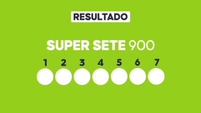 Arte com fundo verde-claro exibe Resultado Super Sete 900 e sete círculos brancos numerados de 1 a 7 para os resultados sorteados