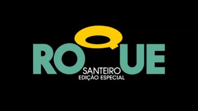 Logotipo de Roque Santeiro Edição Especial em verde, amarelo e branco sobre fundo preto