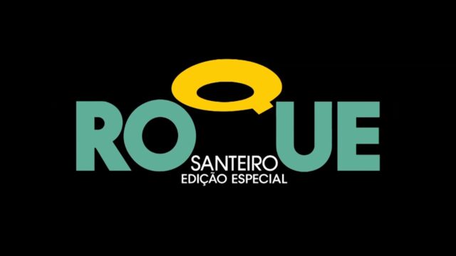 Logotipo de Roque Santeiro Edição Especial em verde, amarelo e branco sobre fundo preto
