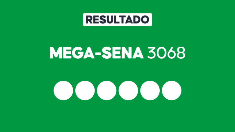 Arte gráfica com fundo verde, faixa branca com a palavra Resultado, texto Mega-Sena 3068 em branco e seis círculos brancos alinhados representando dezenas do sorteio