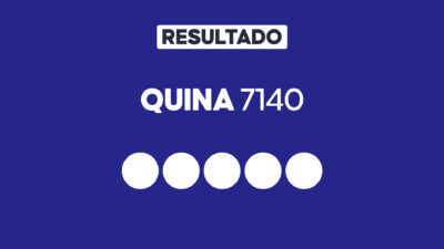 Arte gráfica com fundo azul, faixa branca com a palavra Resultado, texto Quina 7140 em branco e cinco círculos brancos alinhados representando dezenas do sorteio