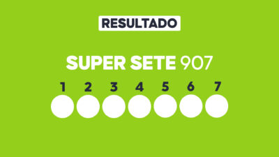 Arte com fundo verde-claro exibe Resultado Super Sete 907 e sete círculos brancos numerados de 1 a 7 para os resultados sorteados