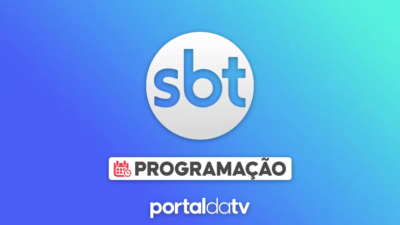 Imagem com logotipo do SBT com a legenda "programação". O logo do Portal da TV aparece centralizado na parte inferior. O fundo é um degradê com tons de azul claro e escuro.